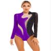Miaeowve Women Adult Gymnastic Ballet Leotard Long Sleeve Athletic Leotards Dance Bodysuit Ballerina Dancewear Black&Purple Small view 1