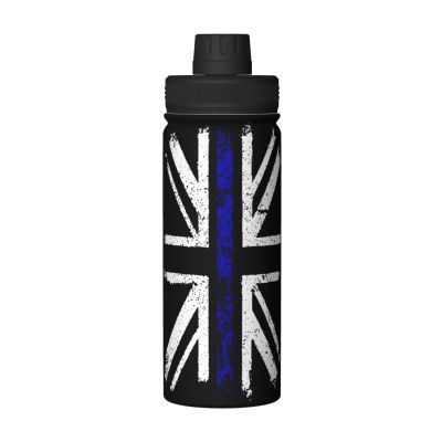 SIYTUAU Thin Blue Line British Flag Water Bottle 18 Oz Stainless Steel Water Bottles Leak Proof Outdoor Sports Insulated Water Bottle Funny Bottle Water