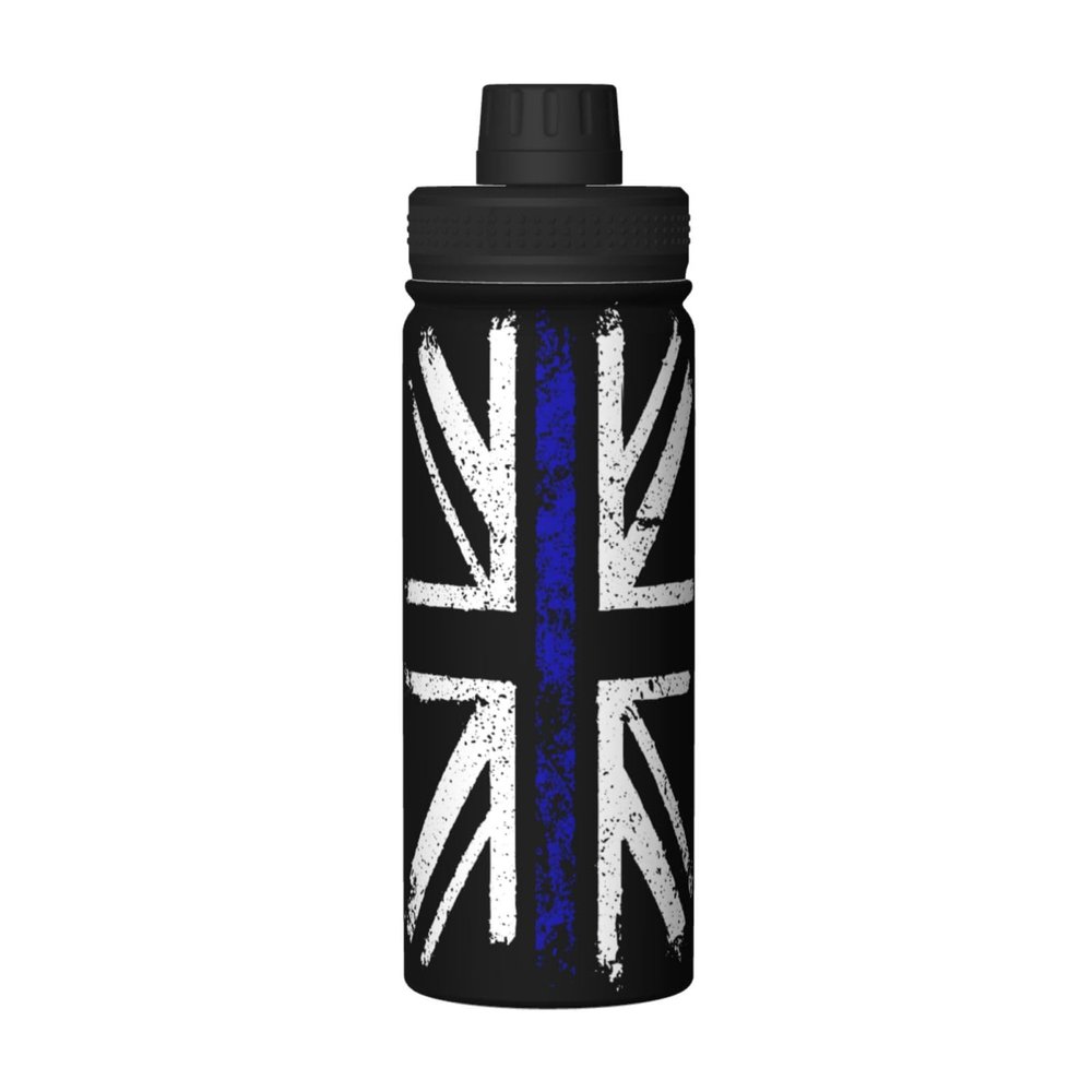 SIYTUAU Thin Blue Line British Flag Water Bottle 18 Oz Stainless Steel Water Bottles Leak Proof Outdoor Sports Insulated Water Bottle Funny Bottle Water