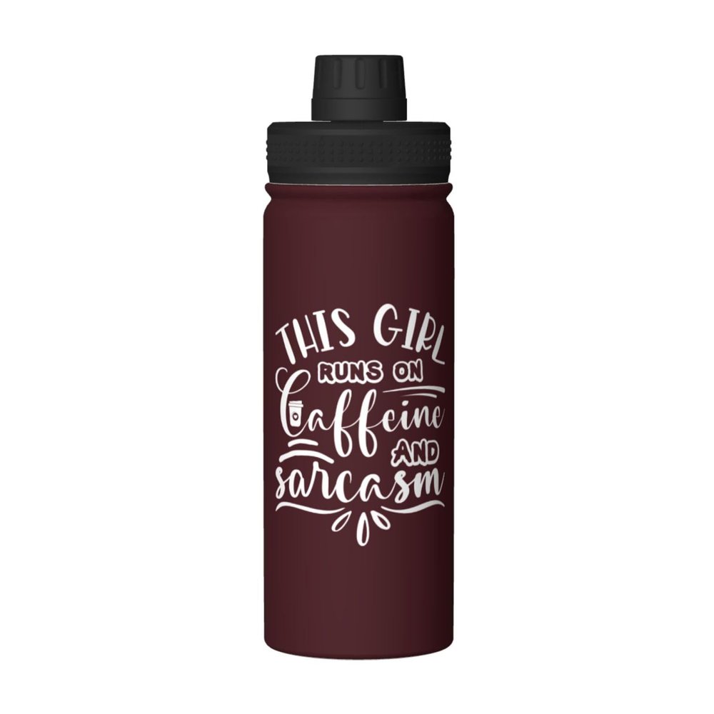 SIYTUAU This Girl Runs On Caffeine And Sarcasm Water Bottle 18 Oz Stainless Steel Water Bottles Leak Proof Outdoor Sports Insulated Water Bottle Funny Bottle Water