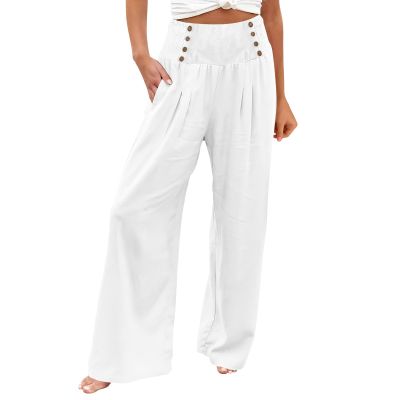 ZYXTIM Women's Boho Harem Pants, Plus Size Smocked Waist Wide Leg Loose Fit Casual Bohemian Hippie Utility Pants with Pockets(White,Small)