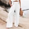 ZYXTIM Women's Boho Harem Pants, Plus Size Smocked Waist Wide Leg Loose Fit Casual Bohemian Hippie Utility Pants with Pockets(White,Small) view 2