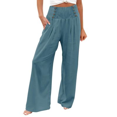 ZYXTIM Women's Boho Harem Pants, Plus Size Smocked Waist Wide Leg Loose Fit Casual Bohemian Hippie Utility Pants with Pockets(Blue,Small)