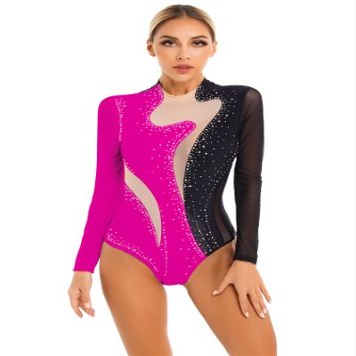 Miaeowve Women Adult Gymnastic Ballet Leotard Long Sleeve Athletic Leotards Dance Bodysuit Ballerina Dancewear Black&Rose Large