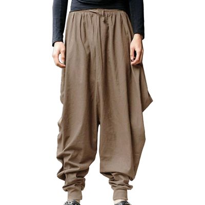 JEsilunmaMY Men's Loose Casual Hippie Harem Pants Relaxed Fit Hip Hop Drop Crotch Trousers Solid Color Drawstring Harem Pants (Khaki,X-Large)