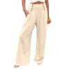 ZYXTIM Women's Cotton Linen Summer Palazzo Pants Flowy Wide Leg Beach Trousers with Pockets(Beige,Small) view 1