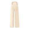 ZYXTIM Women's Cotton Linen Summer Palazzo Pants Flowy Wide Leg Beach Trousers with Pockets(Beige,Small) view 3