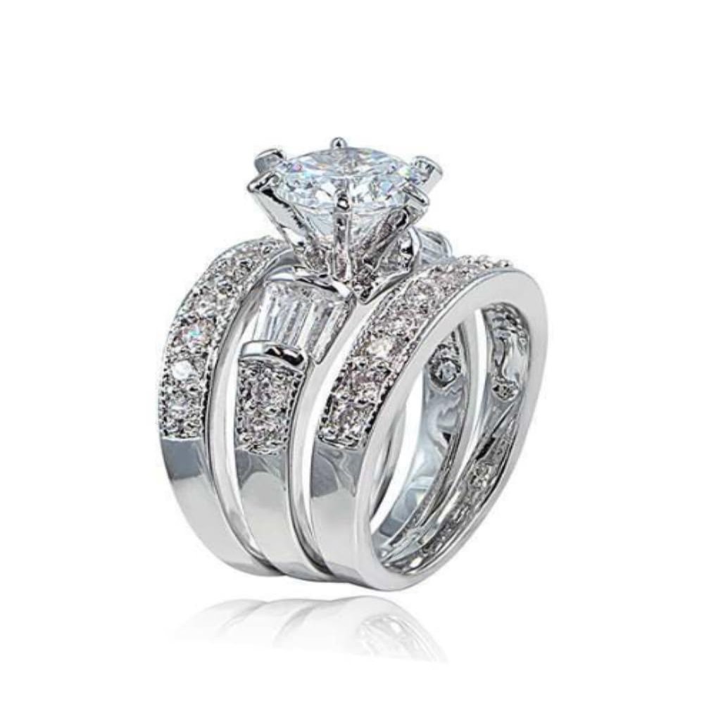 EUJHRTM 925 sterling silver round diamond set for fashionable women's three piece set with diamond engagement, elegant and elegant Mosang stone ring Size 10