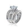 EUJHRTM 925 sterling silver round diamond set for fashionable women's three piece set with diamond engagement, elegant and elegant Mosang stone ring Size 10 view 1