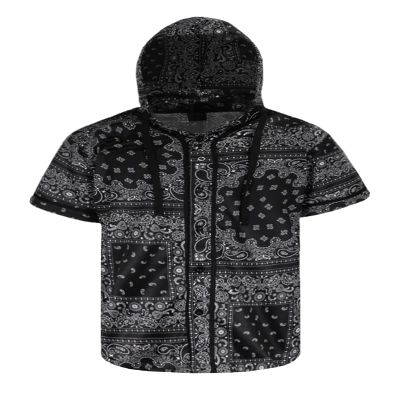 AIRNINE Men's Bandanana Print Baseball Jersey Button Down Shirts (S to 5XL) (Bandana Black_J64, Small)