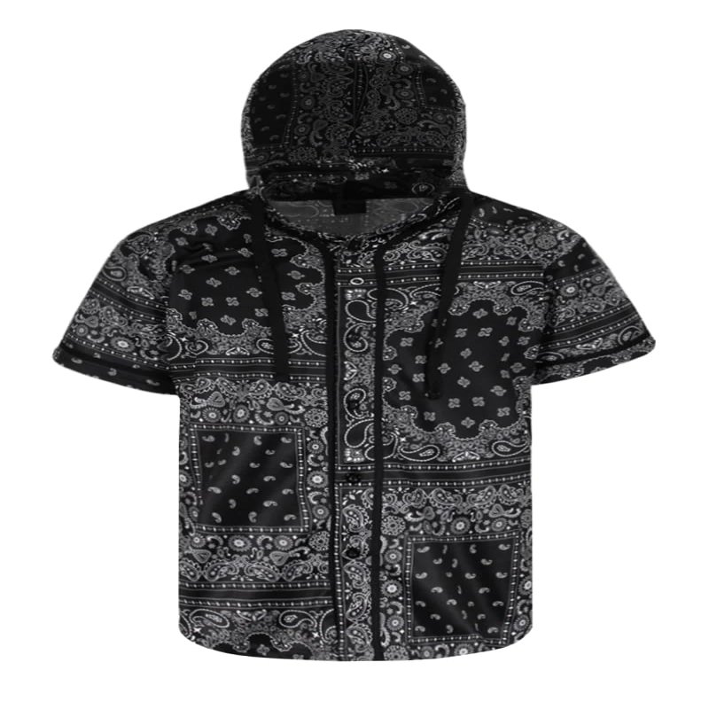 AIRNINE Men's Bandanana Print Baseball Jersey Button Down Shirts (S to 5XL) (Bandana Black_J64, Small)