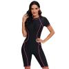 Women's One Piece Swimsuit: Ladies Short Sleeve Sun Protection Swim Shirt with Boyshort Bottom Rash Guard Bathing Suit UPF 50+ Sun Protection Beach Surfing Wetsuit Black & Pink Wire M view 1