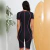 Women's One Piece Swimsuit: Ladies Short Sleeve Sun Protection Swim Shirt with Boyshort Bottom Rash Guard Bathing Suit UPF 50+ Sun Protection Beach Surfing Wetsuit Black & Pink Wire M view 2