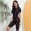Women's One Piece Swimsuit: Ladies Short Sleeve Sun Protection Swim Shirt with Boyshort Bottom Rash Guard Bathing Suit UPF 50+ Sun Protection Beach Surfing Wetsuit Black & Pink Wire M view 4