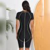 Rash Guard Swimsuit Women: Women's Short Sleeve UV Protection Zipper Front Burkini Surfing Wetsuit Full Cover Beachwear Summer One Piece Bathing Suit Built in Bra Black & Green Wire L view 2