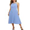 ABEWIP Women's Sun Dresses Summer Casual Midi Dress Sleeveless Halter Swiss Dot Pleated Beach Wedding Guest Light Blue L view 1