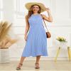 ABEWIP Women's Sun Dresses Summer Casual Midi Dress Sleeveless Halter Swiss Dot Pleated Beach Wedding Guest Light Blue L view 2