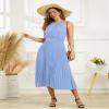 ABEWIP Women's Sun Dresses Summer Casual Midi Dress Sleeveless Halter Swiss Dot Pleated Beach Wedding Guest Light Blue L view 4