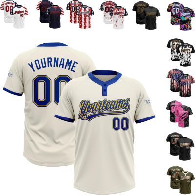 Fanscustom Customize Cream Baseball Jerseys Royal Blue Neck Polyester Baseball Jerseys Personalized Baseball Tee Shirts Stitched Name Number Logo for Unisex Youth Kids Plus Size