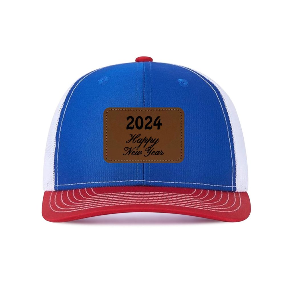 Generic Custom Leather Patch Trucker Hat for Men & Women - Personalized Text & Photo Baseball Cap Laser Engraved.New 09, Red and Blue With White Mesh