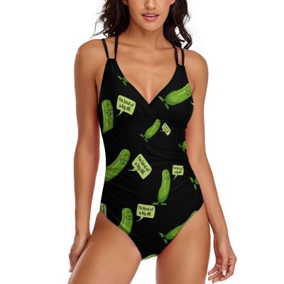 Big Dill Pickle Women's Swimsuit One Piece Bathing Suit V Neck Tummy Control Sports Beach Swimwear XL