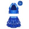 YiZYiF Kids Girls Shiny Sequins Latin Jazz Dance Costume Crop Top with Tassel Tutu Skirt Modern Ballet Dancewear Royal Blue 11-12 Years view 2