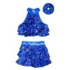 YiZYiF Kids Girls Shiny Sequins Latin Jazz Dance Costume Crop Top with Tassel Tutu Skirt Modern Ballet Dancewear Royal Blue 11-12 Years view 3