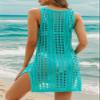 Bellelily Swimsuit Coverup for Women Bathing Suit Cover ups Crochet Beach Tank Dress Hollow Out Slit Bikini Cover Up Sleeveless Dresses Green view 2