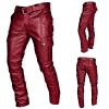 Leather Pants for Men Baggy Goth Sweatpants with Cargo Pockets Slim Skinny Faux Leather Pants Trousers Big Tall Cargo Pant Lightweight Hiking Jogger Pants Classic Fit (Z1-Red,Large) view 2