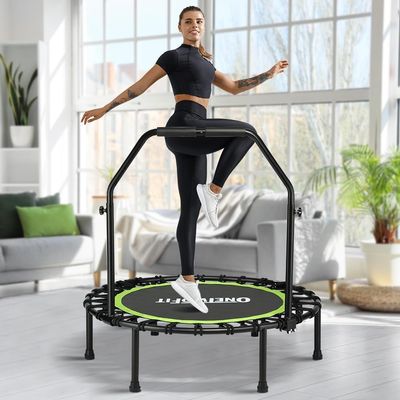 ONETWOFIT Foldable Rebounder Trampoline for Adults, 45 Mini Fitness Trampoline Adjustable Foam Handle Bungees, Quiet Exercise Trampoline for Personal Indoor Workout (45IN-with Handle)