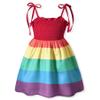 12-18 Months Baby Girls Spaghetti Tie Strap Smocking Dress Rainbow Sleeveless Summer Clothes Smocked Dresses view 1