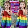 12-18 Months Baby Girls Spaghetti Tie Strap Smocking Dress Rainbow Sleeveless Summer Clothes Smocked Dresses view 2