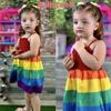 12-18 Months Baby Girls Spaghetti Tie Strap Smocking Dress Rainbow Sleeveless Summer Clothes Smocked Dresses view 3