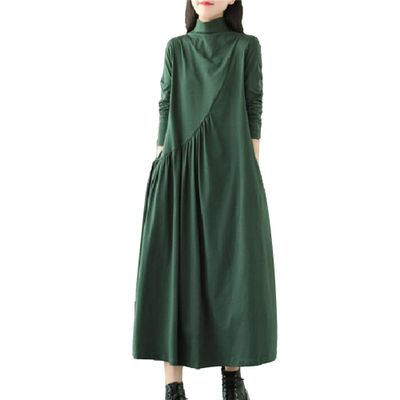 JEKE-DG Women's Turtleneck Long Sleeve Dresses Loose Mini Dress Pullover Casual Long Dresses with Pockets (Medium,Green)
