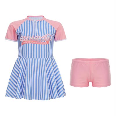 Lorilida 2Pcs Kids Girls Swimming Suit Short Sleeve Print Swim Dress with Shorts Swimwear Set Pink 9-10 Years