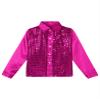 Xnihocha Kids Boys Glittery Sequin Long Sleeve Spread Collar Shirt for Choir Jazz Dance Stage Performance Hot Pink 8-10 Years view 3