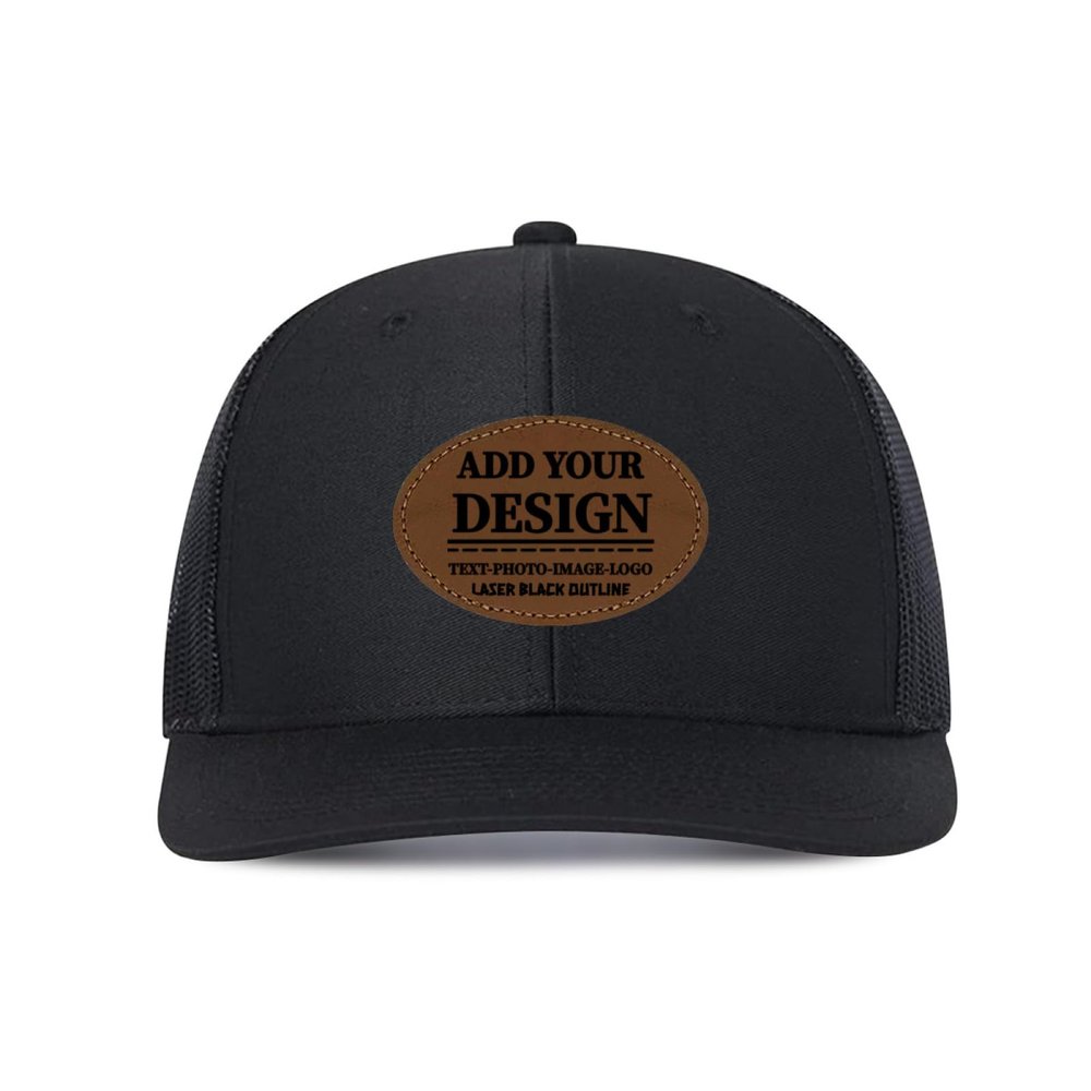 Generic Custom Leather Patch Trucker Hat for Men & Women - Personalized Text & Photo Baseball Cap Laser Engraved.New 08 Black