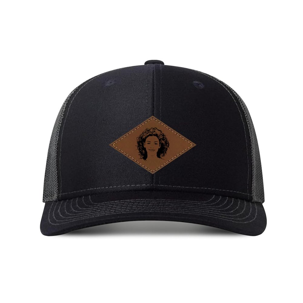 Generic Custom Leather Patch Trucker Hat for Men & Women - Personalized Text & Photo Baseball Cap Laser Engraved.New 48, Black With Dark Grey Mesh