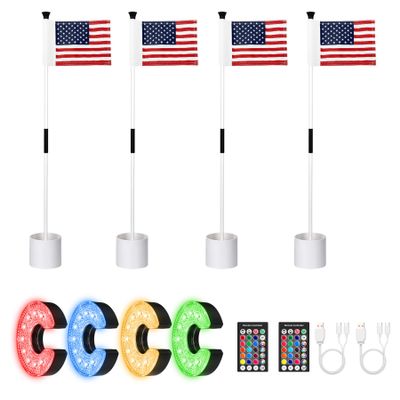 KINGTOP Mini Golf Flagstick with Rechargeable RGB Hole Light, Practice Putting Green Flags for Yard, Golf Pin Flag Hole Cup Set, Light Up Night Golf Party, 4-Pack