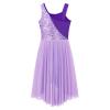 Sinleey Kids Girls Sequins Sleeveless Ballet Latin Lyrical Dance Dress Contemporary Modern Performance Costume Lavender 8 Years view 3