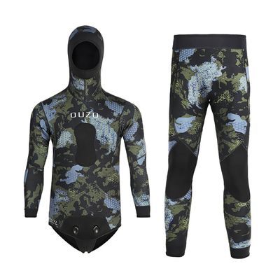 WYYHAA 5MM Neoprene Spearfishing Wetsuit with Hooded, 2 Pieces Long Sleeve Full Body Camouflage Hunting Diving Suit for Cool Water Freediving,Green,M
