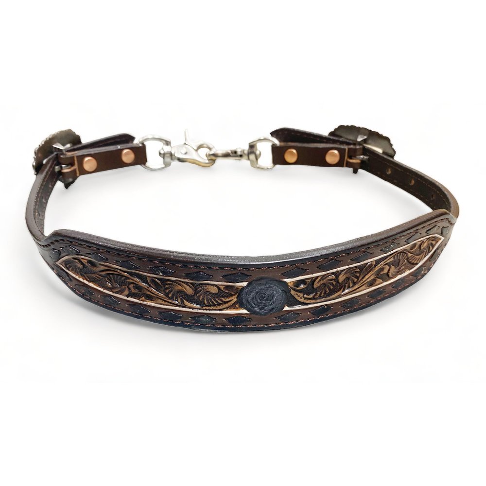 MOUSM Leather Horse Wither Strap and Breast Collar, Adjustable 23-30" Long x 1.75" Wide, Decorated with Rose Carving and Black Stitching