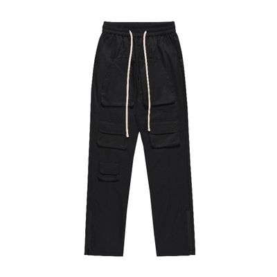 Men's Multi-Pocket Cargo Biker Pants Drawstring Waist Zipper Ankle Moto Pants Slim Fit Casual Trousers Streetwear (Black,X-Large)