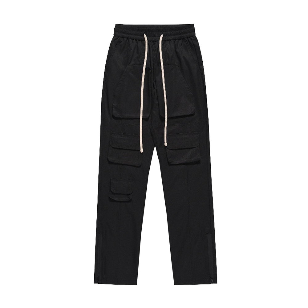 Men's Multi-Pocket Cargo Biker Pants Drawstring Waist Zipper Ankle Moto Pants Slim Fit Casual Trousers Streetwear (Black,X-Large)