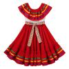 ABEWIP Mexican Dress for Girls Mexican Traditional Folk Ruffle Drape Dress with Belt Mexican Carnival Birthday Party Dress Mexican Folklorico Princess Dress Fancy Sleeveless Dress Red 9-10 Y view 1