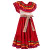 ABEWIP Mexican Dress for Girls Mexican Traditional Folk Ruffle Drape Dress with Belt Mexican Carnival Birthday Party Dress Mexican Folklorico Princess Dress Fancy Sleeveless Dress Red 9-10 Y view 2