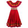 ABEWIP Mexican Dress for Girls Mexican Traditional Folk Ruffle Drape Dress with Belt Mexican Carnival Birthday Party Dress Mexican Folklorico Princess Dress Fancy Sleeveless Dress Red 9-10 Y view 3
