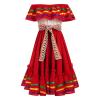 ABEWIP Mexican Dress for Girls Mexican Traditional Folk Ruffle Drape Dress with Belt Mexican Carnival Birthday Party Dress Mexican Folklorico Princess Dress Fancy Sleeveless Dress Red 9-10 Y view 4
