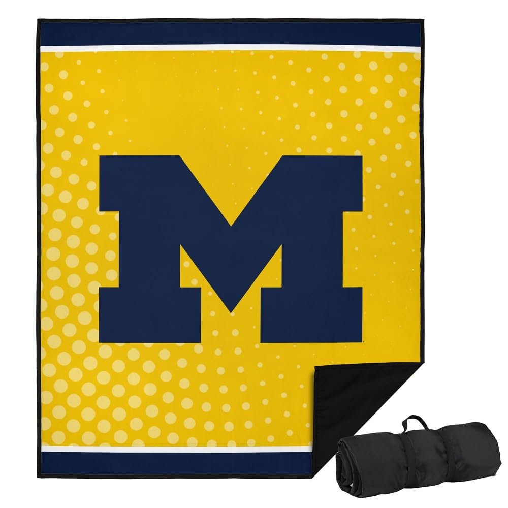 LOGOVISION University of Michigan Picnic Outdoor Blanket, 50"x60" Logo Dots, Foldable Blanket for Picnic, Beach, Camping, Park, Tailgate