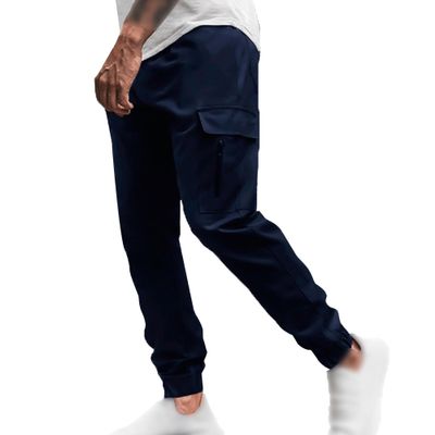 JEsilunmaMY Men's Side Pockets Slim Joggers Pants Solid Color Casual Cargo Pants Hiking Outdoor Cotton Track Trousers (Blue,X-Large)